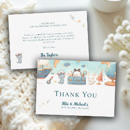 Our Greatest Adventure Vintage Blue Baby Shower Dankeskarte