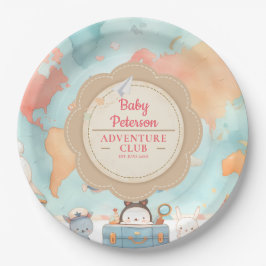 Our Greatest Adventure Vintage Pink Baby Shower Pappteller