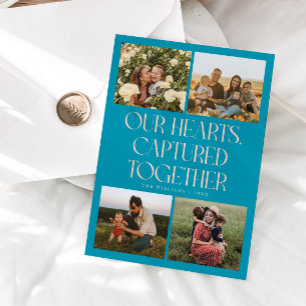 Our Hearts Aqua Peach Multi Foto Valentinstag Feiertagskarte