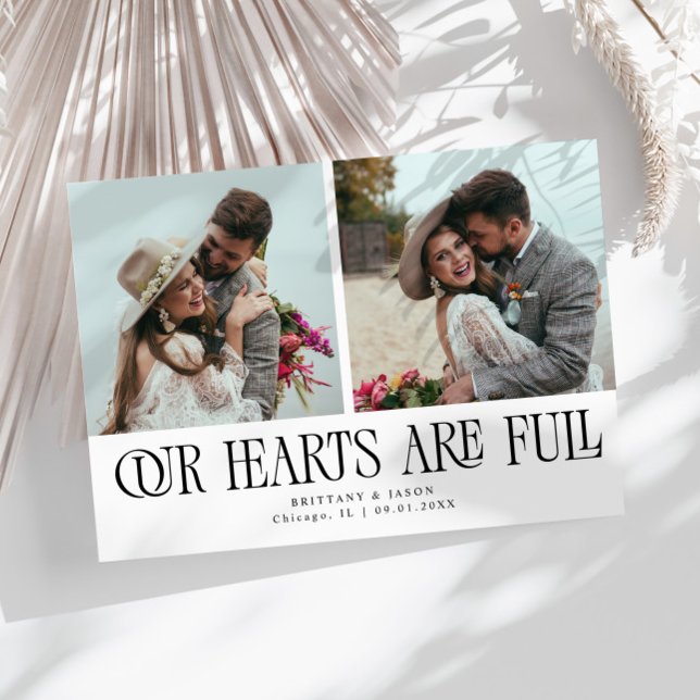 Our Hearts Are Full White Wedding Photo  Dankeskarte (Von Creator hochgeladen)