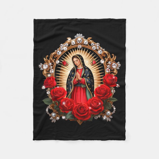 Our Lady Guadalupe Saint Virgin Mary In Roses Flow Fleecedecke (Vorderseite)