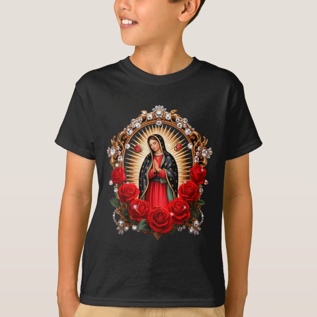 Our Lady Guadalupe Saint Virgin Mary In Roses Flow T-Shirt (Vorderseite)