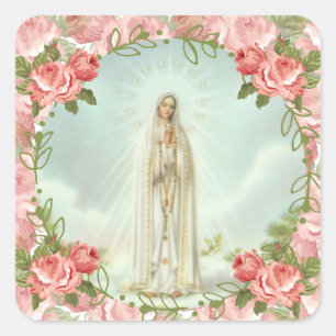 Our Lady of Fatima Pink Roses Quadratischer Aufkleber