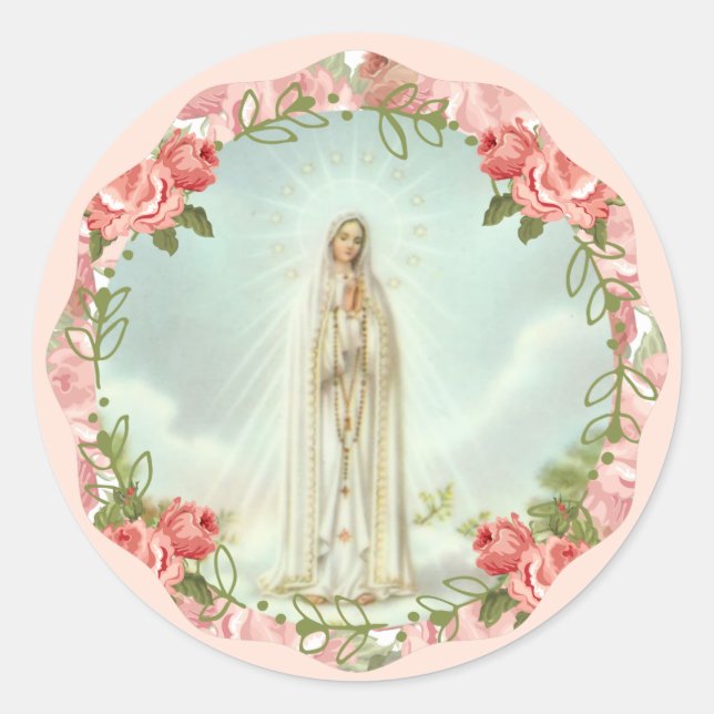 Our Lady of Fatima Pink Roses Runder Aufkleber (Vorderseite)