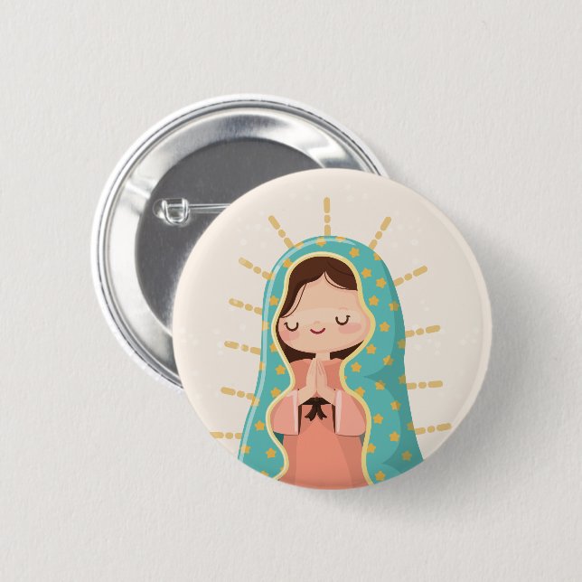 Our Lady of Guadalupe Kawaii Style Button (Vorne & Hinten)