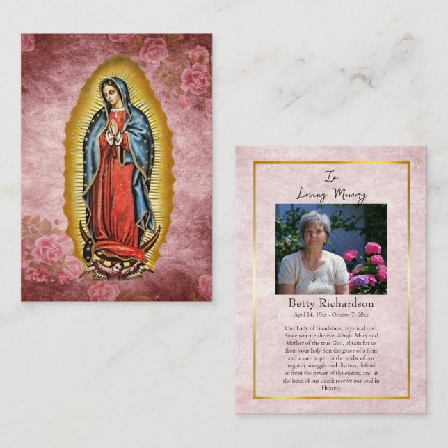 Our Lady of Guadalupe Memorial Prayer Card Platzkarte (Vorne/Hinten)