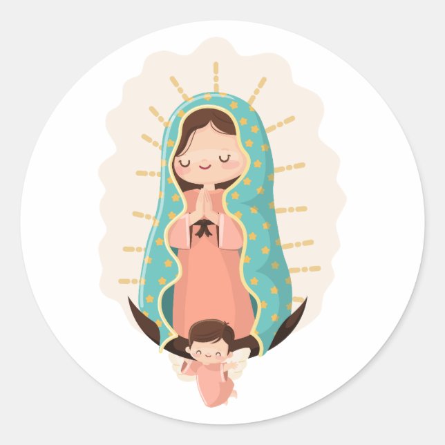 Our Lady of Guadalupe with angel Kawaii Style Runder Aufkleber (Vorderseite)