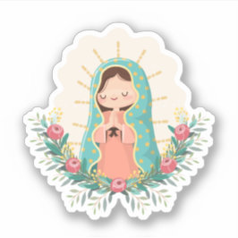 Our Lady of Guadalupe with flowers Kawaii Style Aufkleber