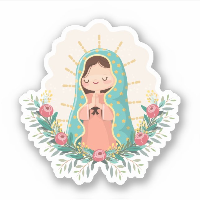 Our Lady of Guadalupe with flowers Kawaii Style Aufkleber (Vorderseite)