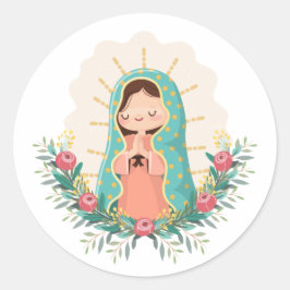 Our Lady of Guadalupe with flowers Kawaii Style Runder Aufkleber