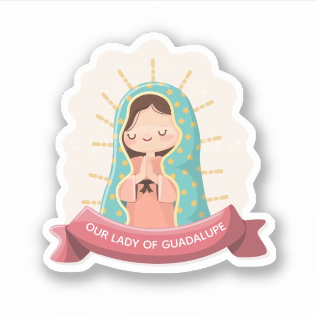 Our Lady of Guadalupe with ribbon Kawaii Style Aufkleber (Vorderseite)