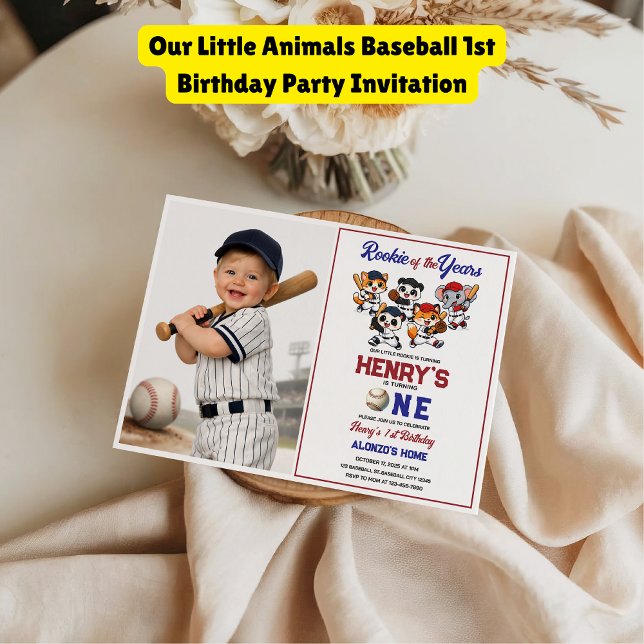 Our Little Animals Baseball 1st Birthday Party Einladung (Our Little Animals Baseball 1st Birthday Party Invitation
)