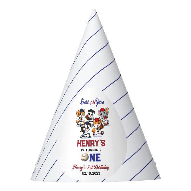 Our Little Animals Baseball 1st Birthday Party Partyhütchen (Vorderseite)