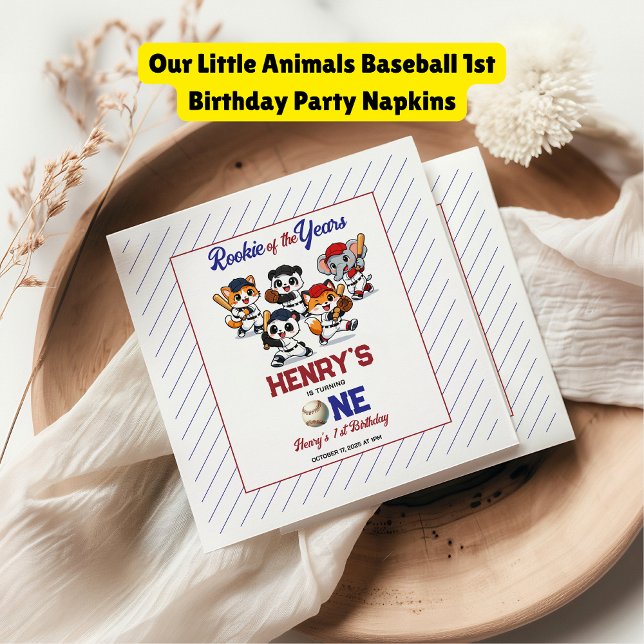 Our Little Animals Baseball 1st Birthday Party Serviette (Our Little Animals Baseball 1st Birthday Party napkins
)