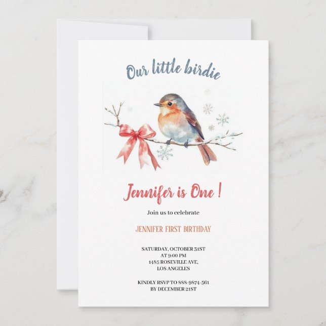 Our little birdie birthday invitation einladung (Vorderseite)