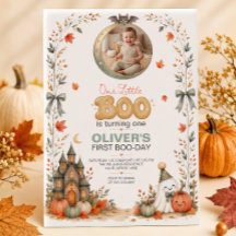 Our Little Boo 1st Birthday Photo Invitation Fall 