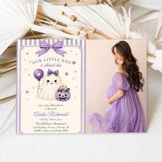 Our Little Boo Purple Halloween Baby Shower Photo Einladung
