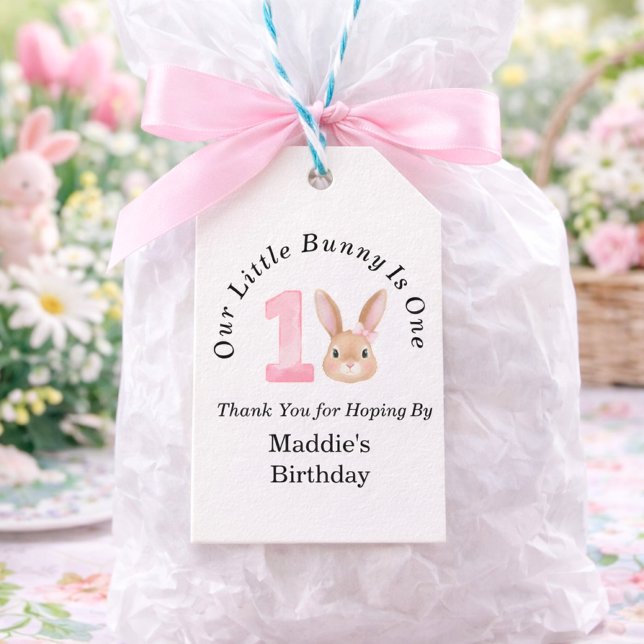 Our Little Bunny Is One 1st Birthday Thank You  Geschenkanhänger (our little bunny is one gift tag)