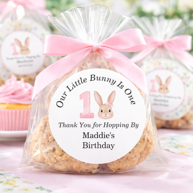 Our Little Bunny Is One 1st Birthday Thank You  Runder Aufkleber (our little bunny is one sticker)