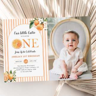 Our Little Cutie Orange Citrus 1st Birthday Photo Einladung