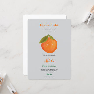 Our little cutie orange design birthday invitation einladung