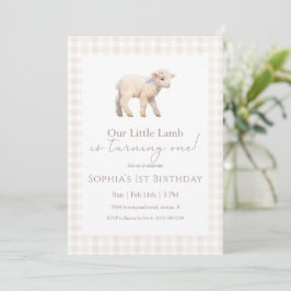 Our Little Lamb Birthday Neutral Gingham Einladung