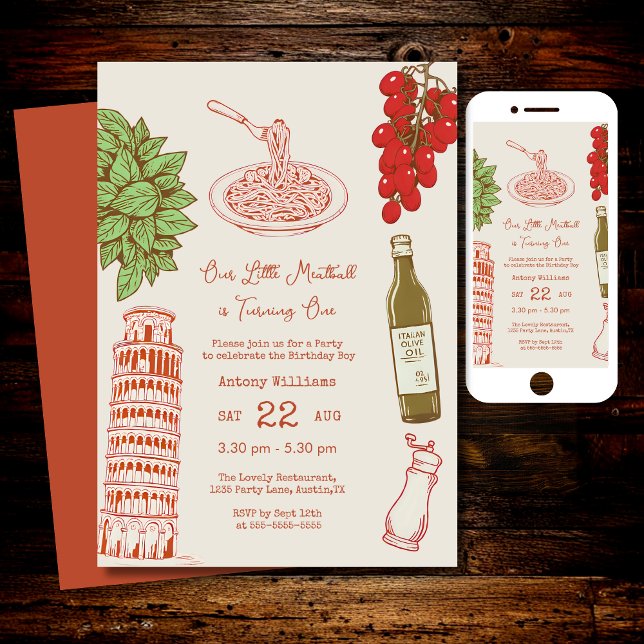 Our little meatball is turning one 1st Birthday  Einladung (Von Creator hochgeladen)