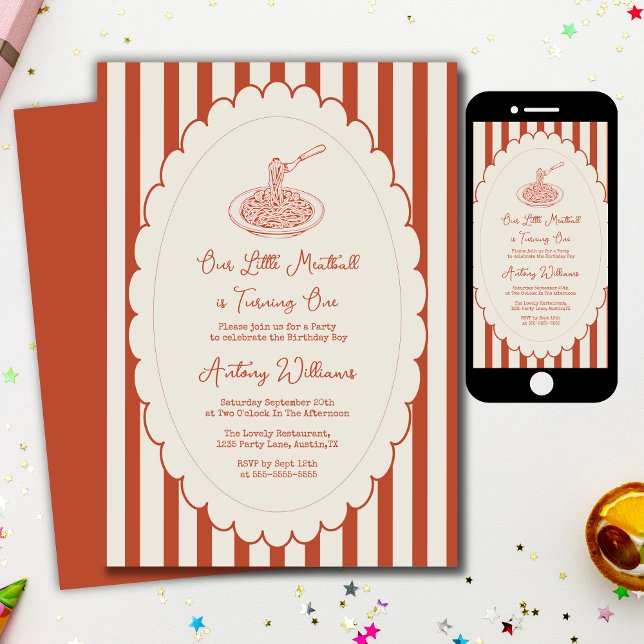 Our little meatball is turning one 1st Birthday  Einladung (Von Creator hochgeladen)