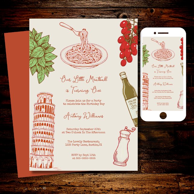 Our little meatball is turning one 1st Birthday  Einladung (Von Creator hochgeladen)