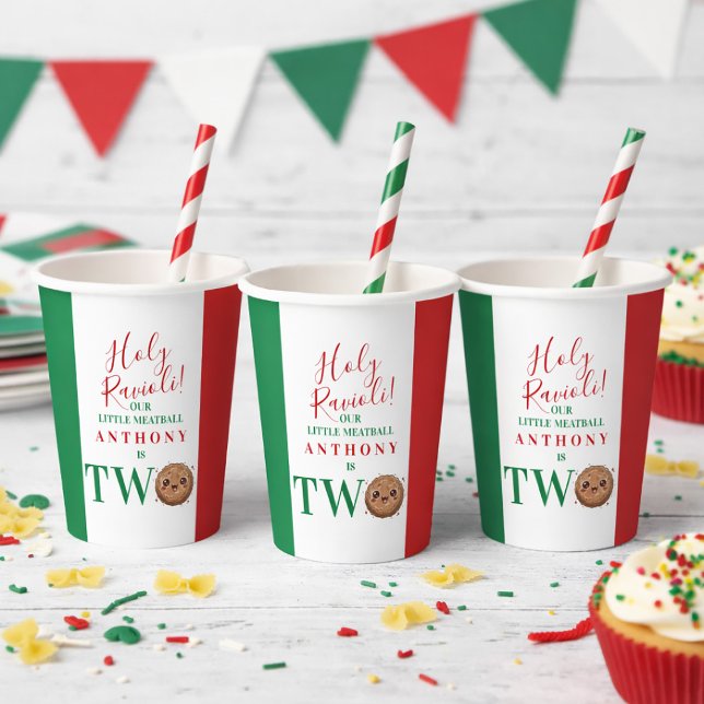 Our Little Meatball is Turning Two Birthday Party  Pappbecher (Our Little Meatball is Turning Two Birthday Party Paper Cups)