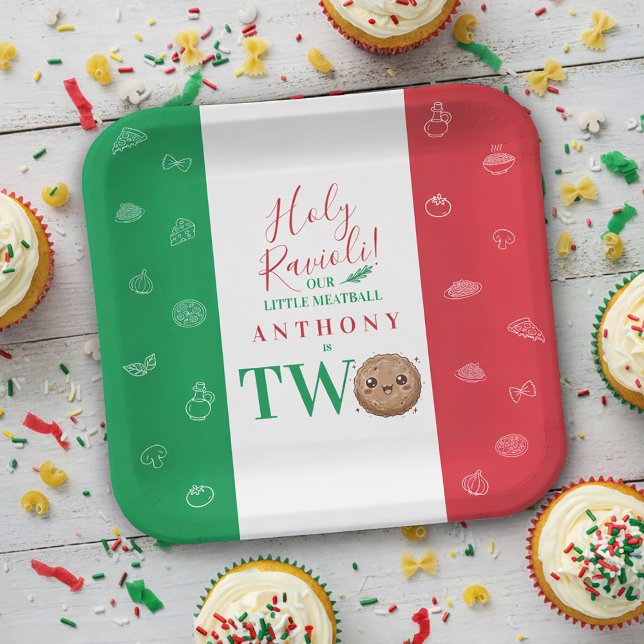 Our Little Meatball is Turning Two Birthday Party  Pappteller (Our Little Meatball is Turning Two Birthday Party Paper Plates)