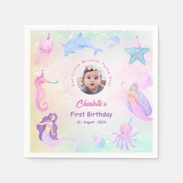 Our Little Mermaid Girl 1st Birthday Party Napkins Serviette (Vorderseite)