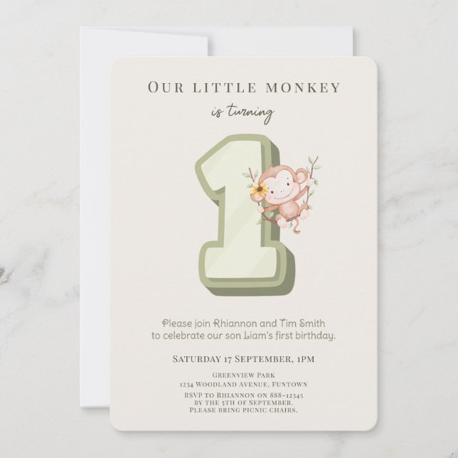 Our Little Monkey 1st Birthday invitation Einladung (Vorderseite)