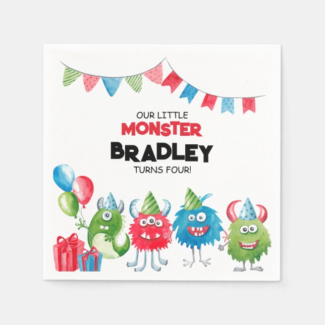 Our Little Monster | Photo Birthday Party Serviette (Vorderseite)