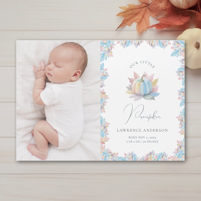 Our Little Pumpkin Baby Photo Birth Announcement Magnetkarte (Von Creator hochgeladen)