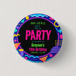 our little Retro Neon 80's Birthday Party Button