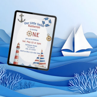 Our Little Sailor, 1st Birthday, watercolor Einladung