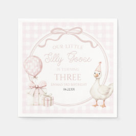 Our Little Silly Goose Pink Bow Birthday Party Serviette