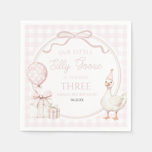Our Little Silly Goose Pink Bow Birthday Party Serviette (Vorderseite)