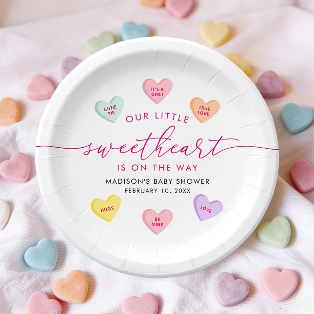 Our Little Sweetheart Candy Hearts Baby Shower Pappteller (Von Creator hochgeladen)