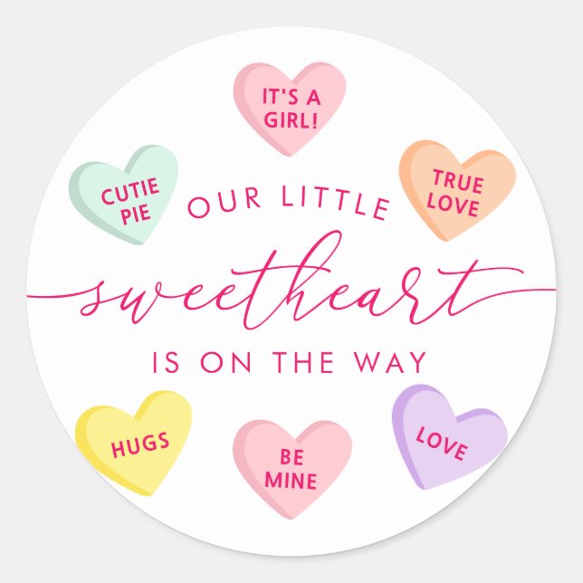 Our Little Sweetheart Candy Hearts Baby Shower Runder Aufkleber (Vorderseite)