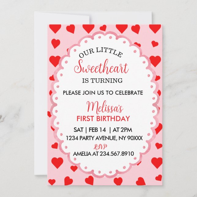 Our Little Sweetheart First Birthday Invitation. Einladung (Vorderseite)