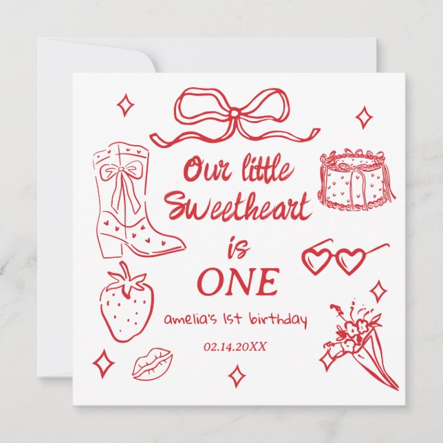 Our little Sweetheart is One Birthday Einladung (Vorderseite)
