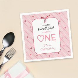 Our Little Sweetheart Is One Hearts Bows Birthday Serviette