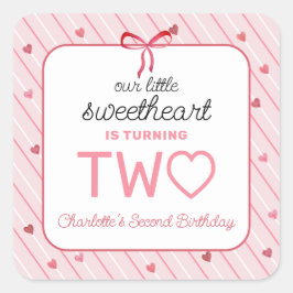 Our Little Sweetheart Is Two Hearts Birthday Quadratischer Aufkleber