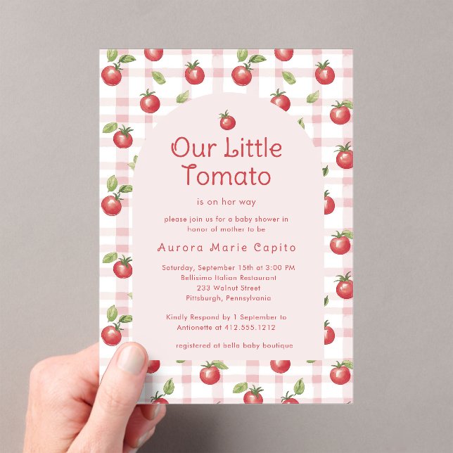 Our Little Tomato Baby Shower Invitation Pink  Acryleinladungen (Insitu (Handheld))