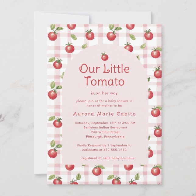 Our Little Tomato Baby Shower Invitation Pink  Einladung (Vorderseite)