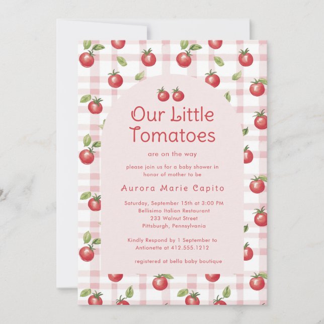 Our Little Tomatoes  Baby Shower Invitation Pink  Einladung (Vorderseite)