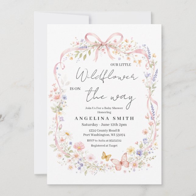 Our Little Wildflower Butterfly Baby Shower  Einladung (Vorderseite)