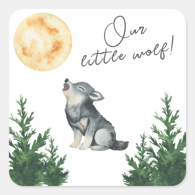 Our Little Wolf Baby Shower Quadratischer Aufkleber (Vorderseite)